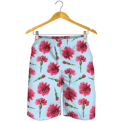 Pink Carnation Pattern Print Men's Shorts