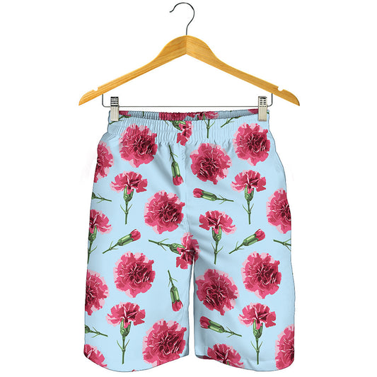Pink Carnation Pattern Print Men's Shorts