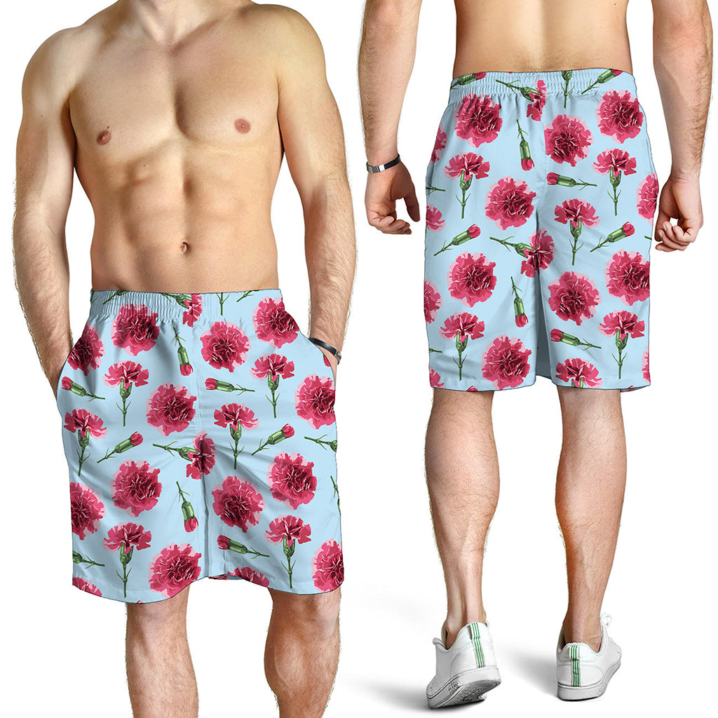 Pink Carnation Pattern Print Men's Shorts