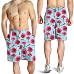 Pink Carnation Pattern Print Men's Shorts
