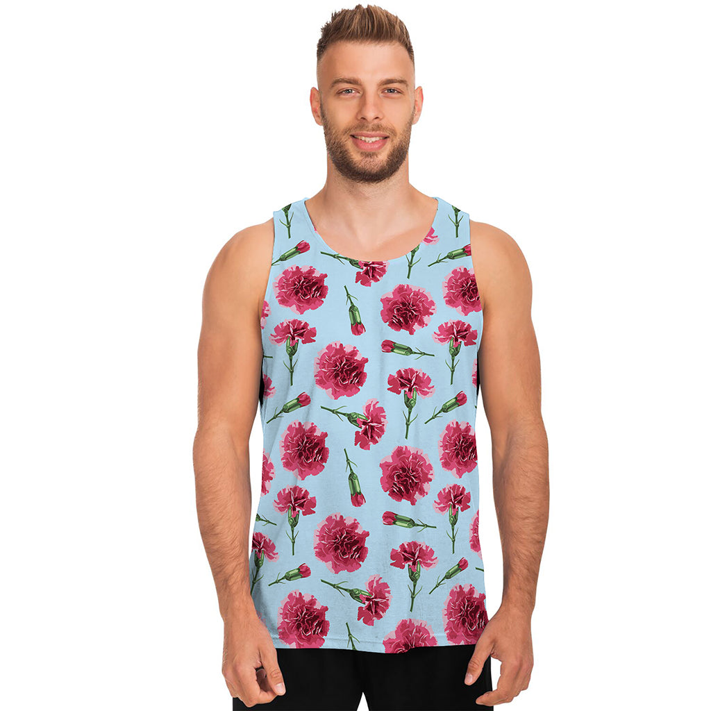 Pink Carnation Pattern Print Men's Tank Top