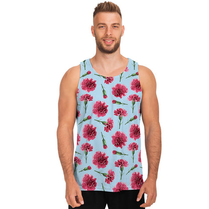 Pink Carnation Pattern Print Men's Tank Top