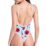 Pink Carnation Pattern Print One Piece High Cut Swimsuit