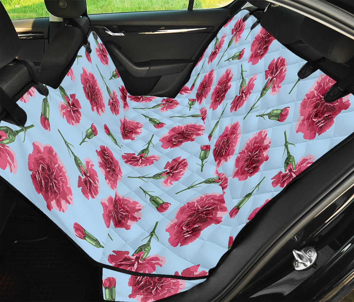 Pink Carnation Pattern Print Pet Car Back Seat Cover