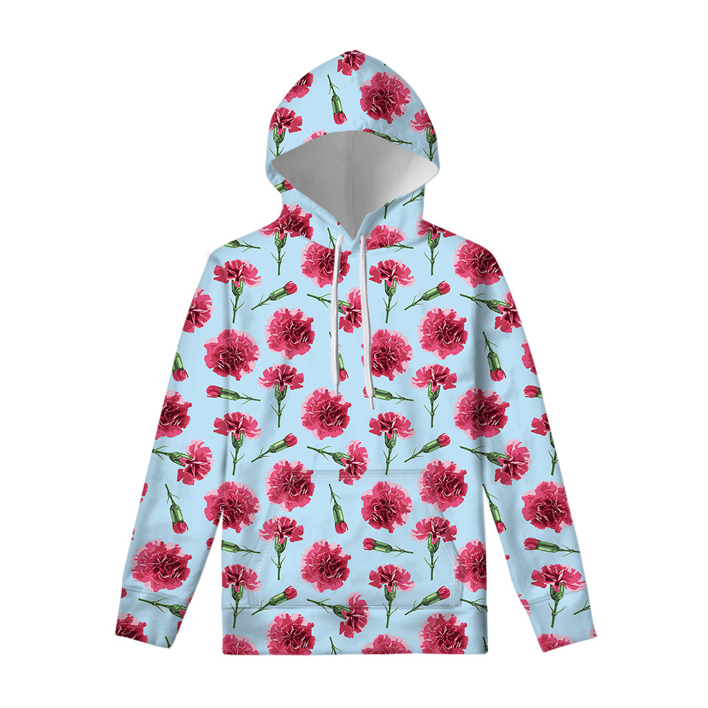 Pink Carnation Pattern Print Pullover Hoodie