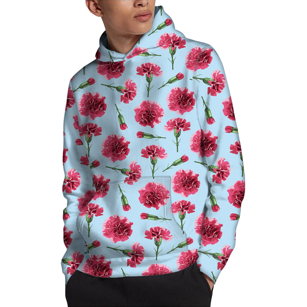 Pink Carnation Pattern Print Pullover Hoodie