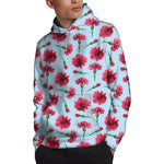 Pink Carnation Pattern Print Pullover Hoodie