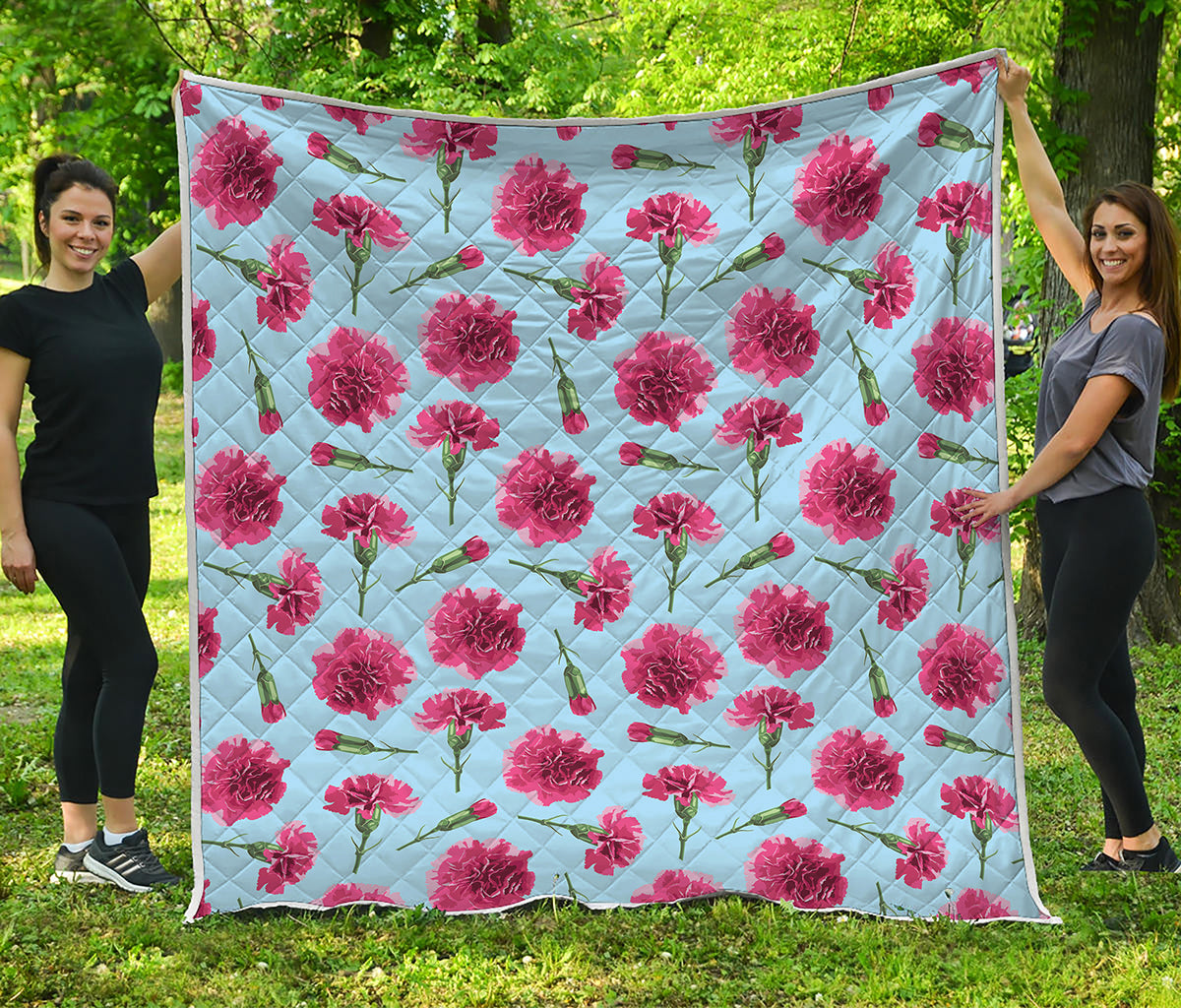 Pink Carnation Pattern Print Quilt