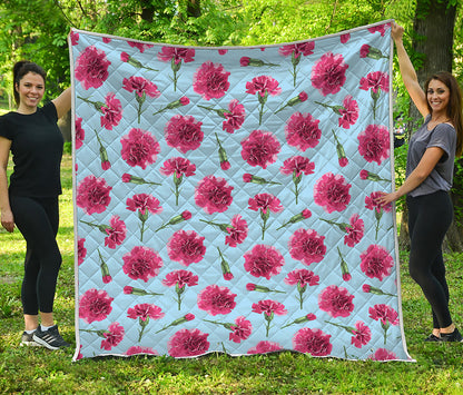 Pink Carnation Pattern Print Quilt