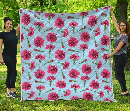 Pink Carnation Pattern Print Quilt
