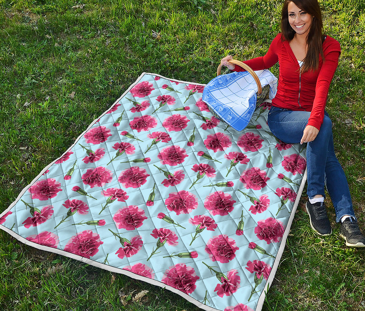 Pink Carnation Pattern Print Quilt
