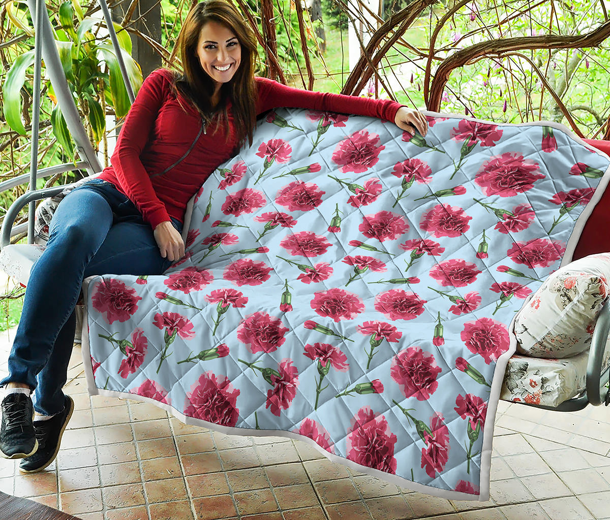 Pink Carnation Pattern Print Quilt