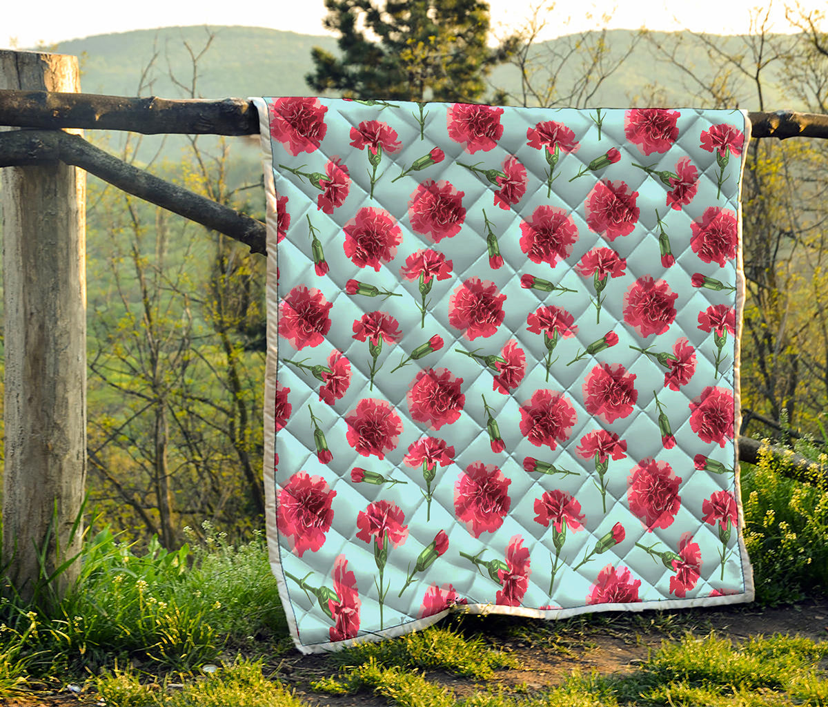 Pink Carnation Pattern Print Quilt