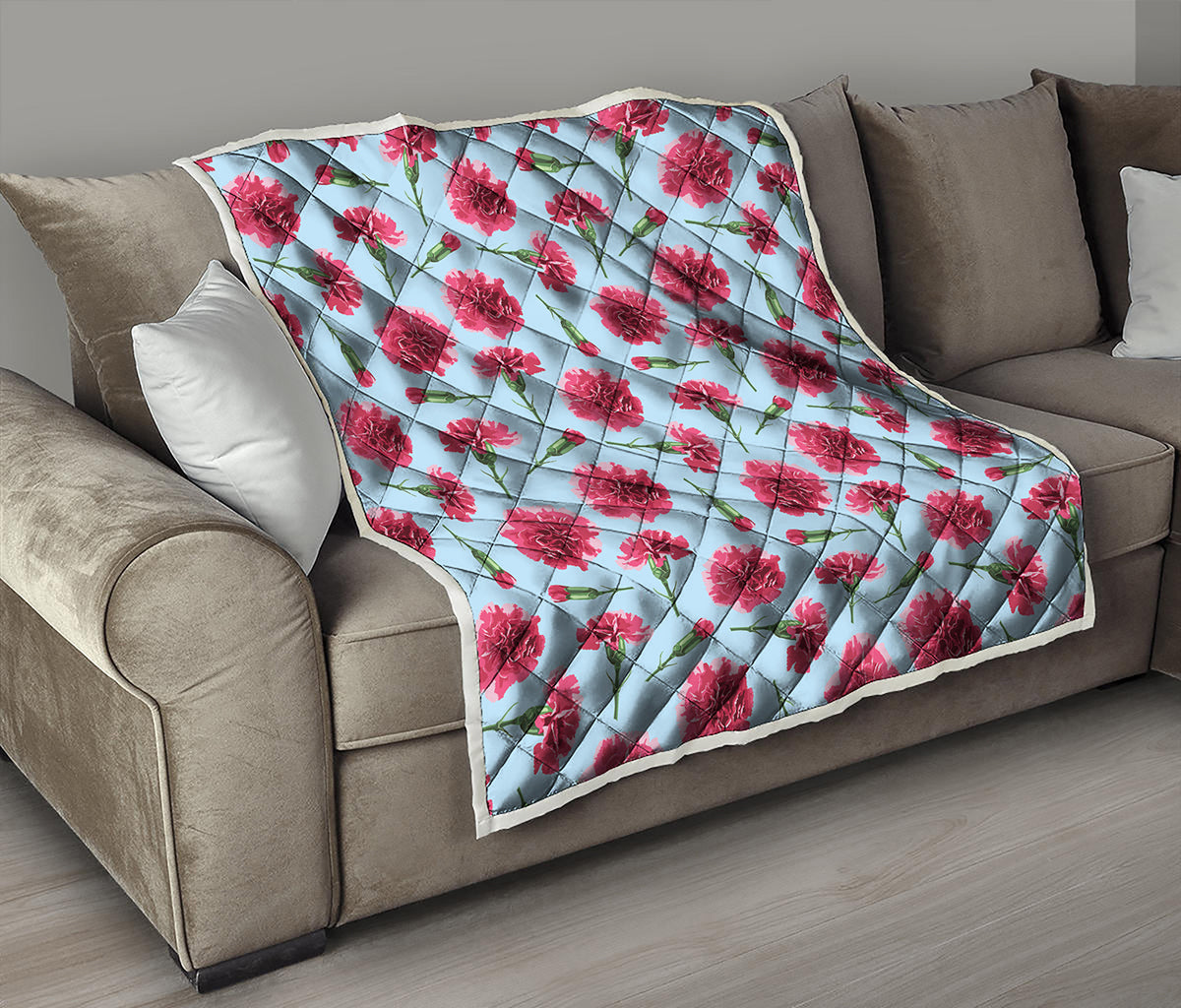 Pink Carnation Pattern Print Quilt