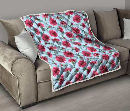 Pink Carnation Pattern Print Quilt