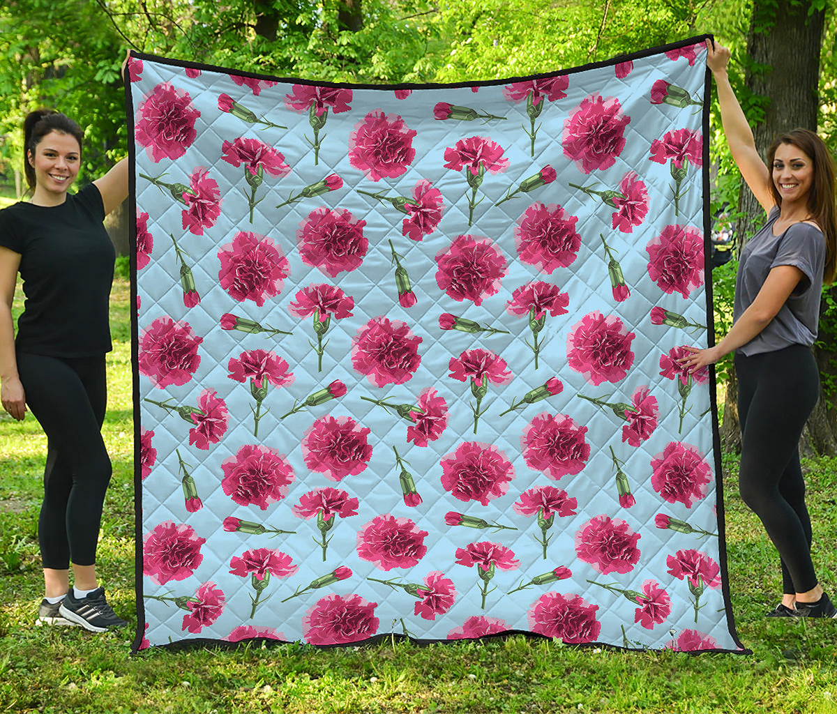 Pink Carnation Pattern Print Quilt
