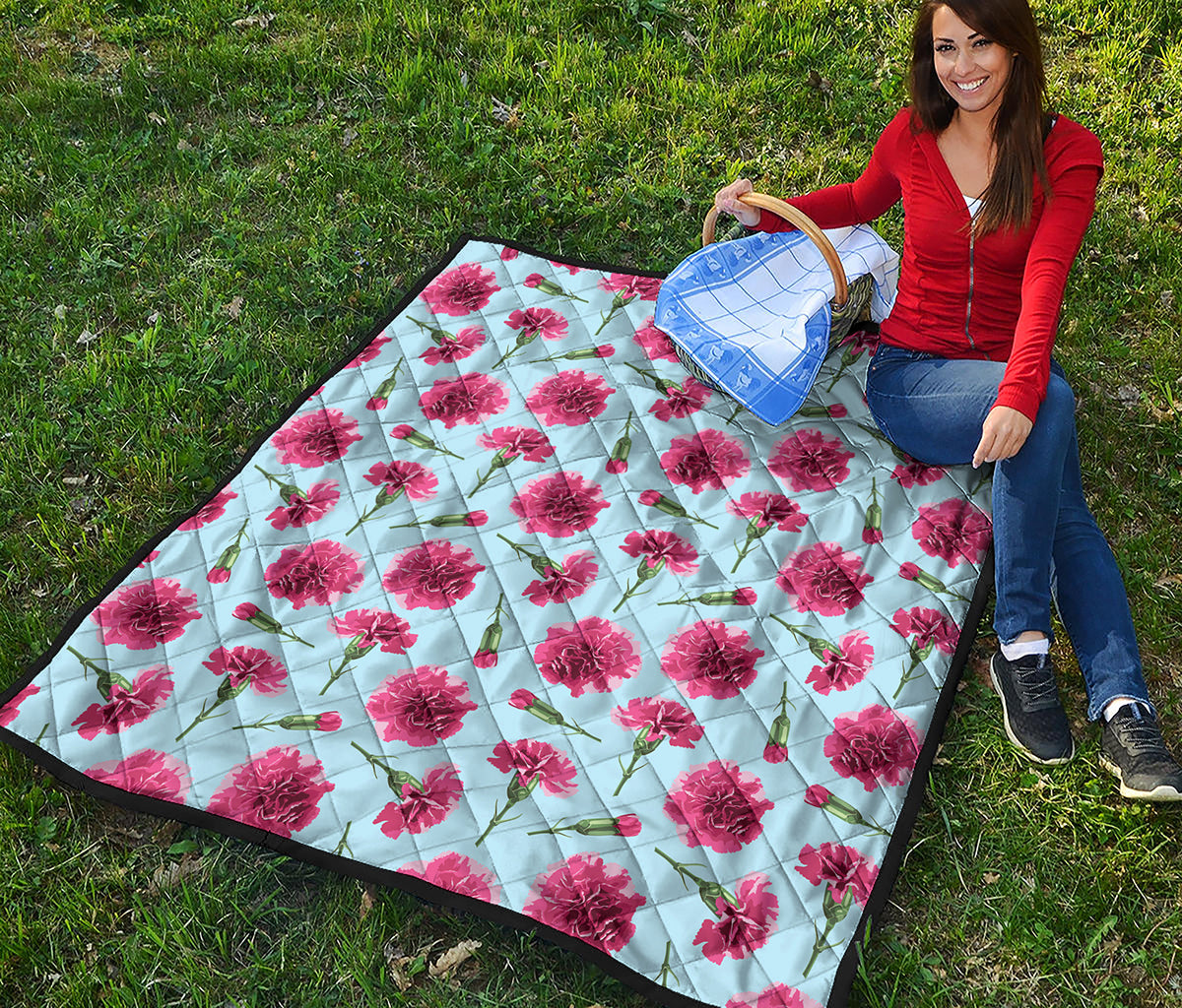 Pink Carnation Pattern Print Quilt