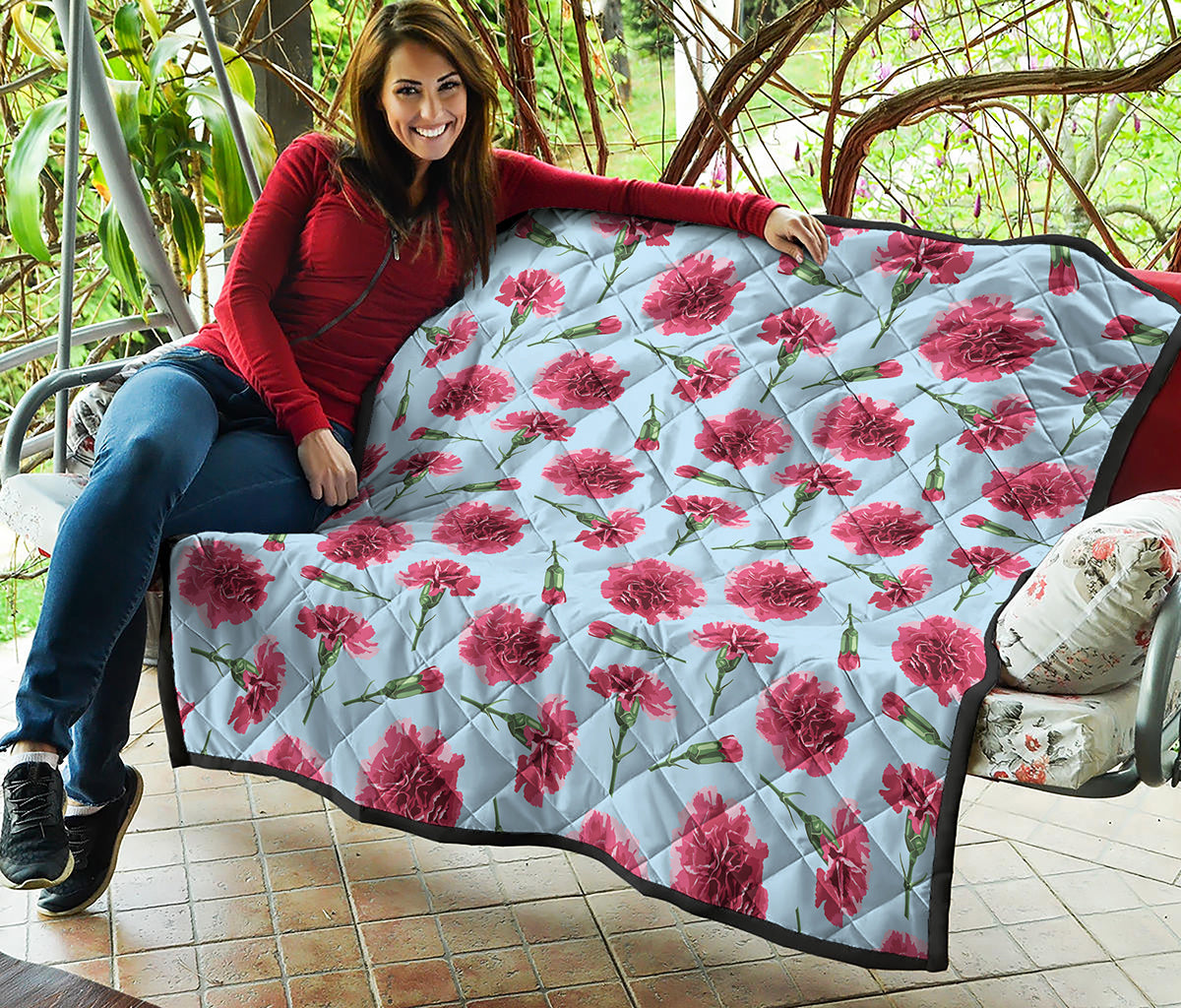 Pink Carnation Pattern Print Quilt
