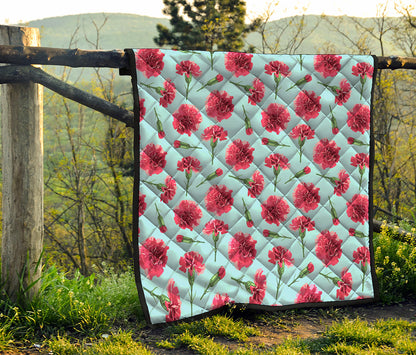 Pink Carnation Pattern Print Quilt