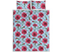 Pink Carnation Pattern Print Quilt Bed Set