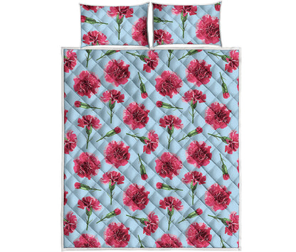 Pink Carnation Pattern Print Quilt Bed Set