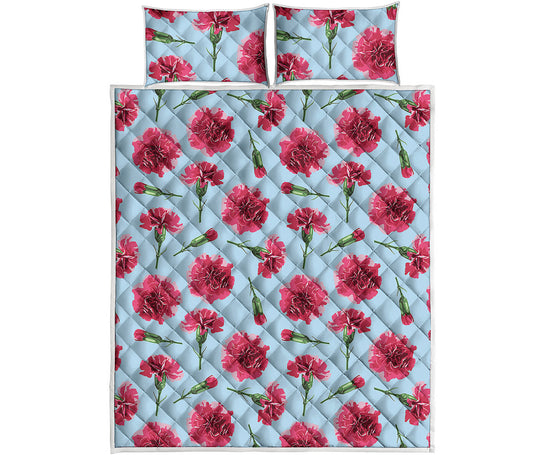 Pink Carnation Pattern Print Quilt Bed Set