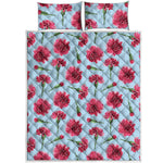 Pink Carnation Pattern Print Quilt Bed Set