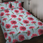 Pink Carnation Pattern Print Quilt Bed Set