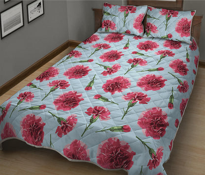 Pink Carnation Pattern Print Quilt Bed Set