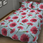 Pink Carnation Pattern Print Quilt Bed Set