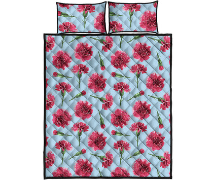 Pink Carnation Pattern Print Quilt Bed Set