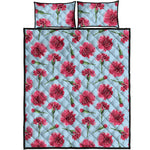 Pink Carnation Pattern Print Quilt Bed Set