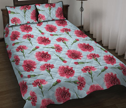 Pink Carnation Pattern Print Quilt Bed Set