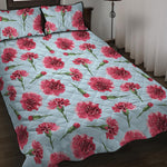 Pink Carnation Pattern Print Quilt Bed Set