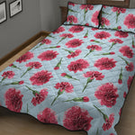 Pink Carnation Pattern Print Quilt Bed Set