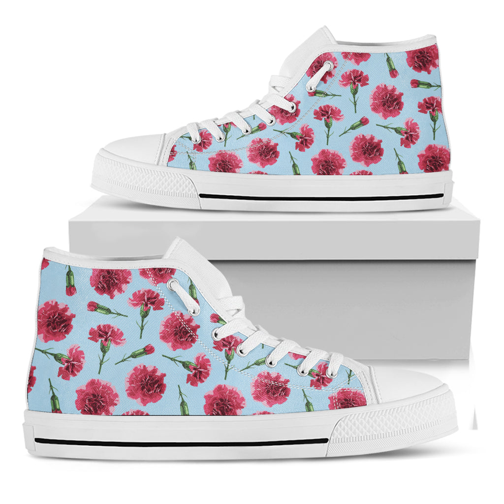 Pink Carnation Pattern Print White High Top Shoes