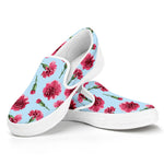 Pink Carnation Pattern Print White Slip On Shoes