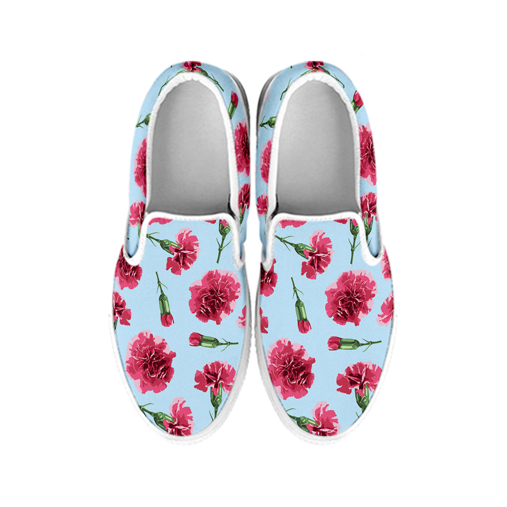 Pink Carnation Pattern Print White Slip On Shoes