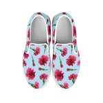 Pink Carnation Pattern Print White Slip On Shoes
