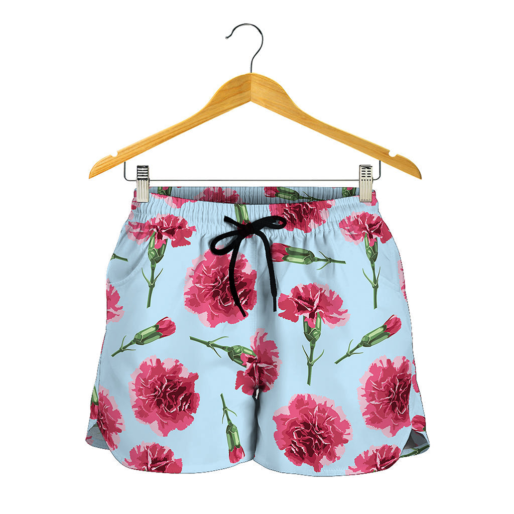 Pink Carnation Pattern Print Women's Shorts
