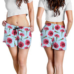 Pink Carnation Pattern Print Women's Shorts