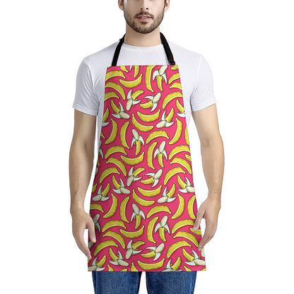 Pink Cartoon Banana Pattern Print Apron