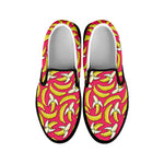 Pink Cartoon Banana Pattern Print Black Slip On Shoes