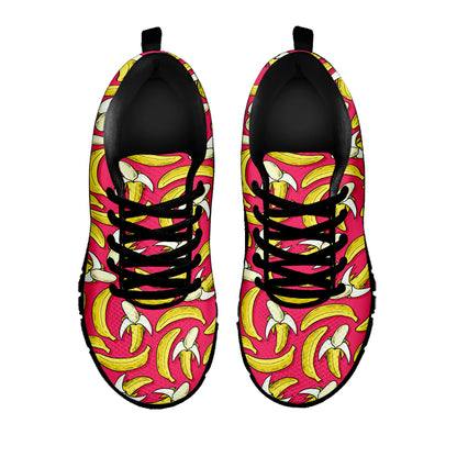 Pink Cartoon Banana Pattern Print Black Sneakers