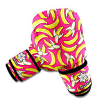 Pink Cartoon Banana Pattern Print Boxing Gloves