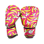 Pink Cartoon Banana Pattern Print Boxing Gloves