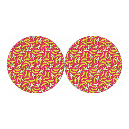 Pink Cartoon Banana Pattern Print Car Coasters