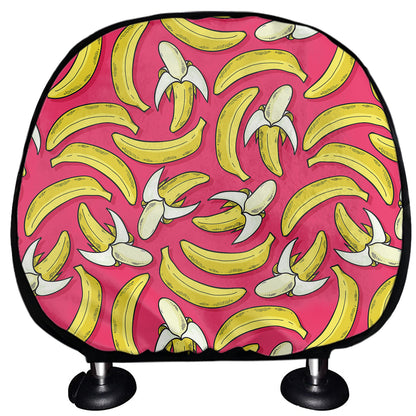 Pink Cartoon Banana Pattern Print Car Headrest Covers
