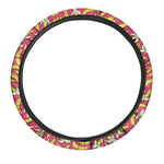 Pink Cartoon Banana Pattern Print Car Steering Wheel Cover