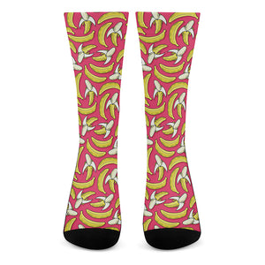 Pink Cartoon Banana Pattern Print Crew Socks